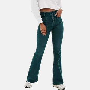 American Eagle Super High Rise Flare Corduroy Pants Green Size L Retro ✨